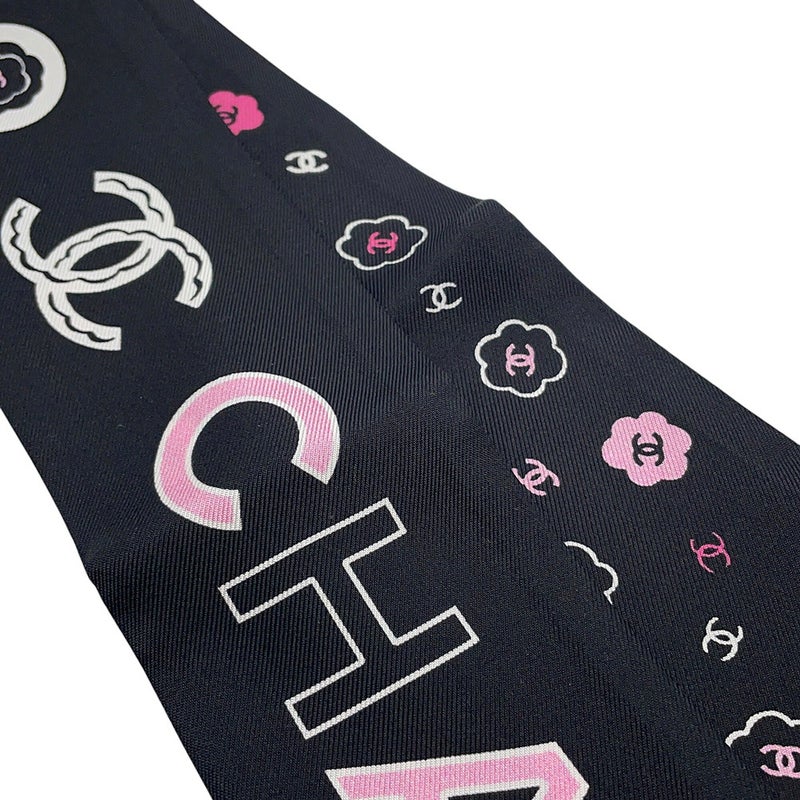 シャネル スカーフ ロゴ ココマーク シルク CHANEL 白 黒