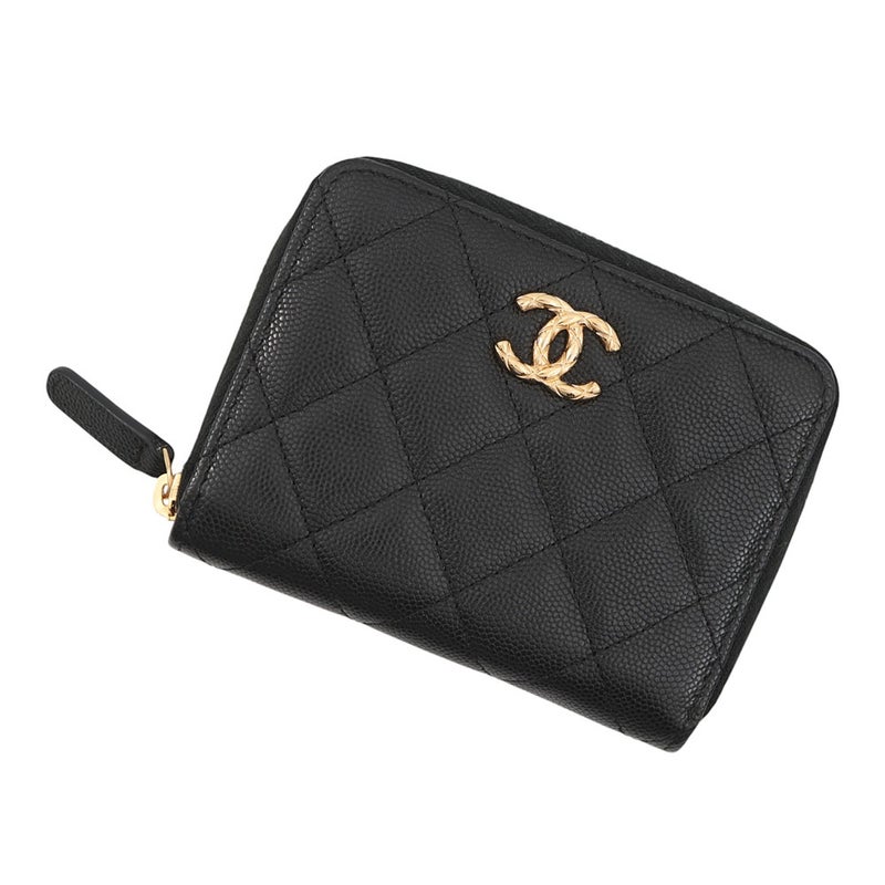 シャネル 二つ折り財布 マトラッセ ラウンドジップウォレット ココマーク キャビアスキン AP5016 CHANEL 財布 黒