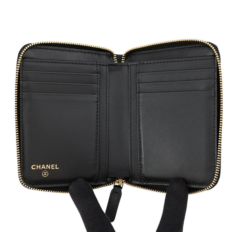 シャネル 二つ折り財布 マトラッセ ラウンドジップウォレット ココマーク キャビアスキン AP5016 CHANEL 財布 黒