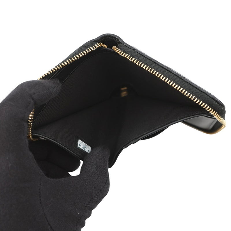 シャネル 二つ折り財布 マトラッセ ラウンドジップウォレット ココマーク キャビアスキン AP5016 CHANEL 財布 黒