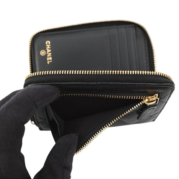 シャネル 二つ折り財布 マトラッセ ラウンドジップウォレット ココマーク キャビアスキン AP5016 CHANEL 財布 黒