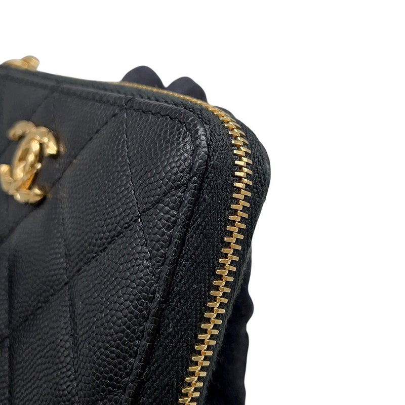 シャネル 二つ折り財布 マトラッセ ラウンドジップウォレット ココマーク キャビアスキン AP5016 CHANEL 財布 黒