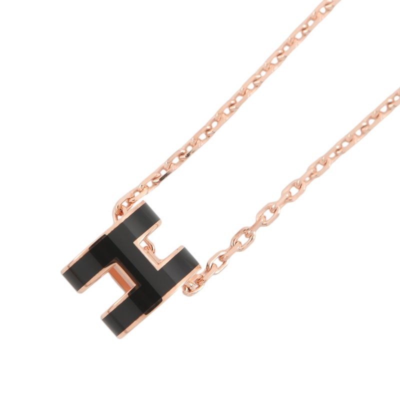 エルメス ネックレス ミニ・ポップアッシュ ブラック/ピンクゴールド金具 HERMES アクセサリー ポップH 黒