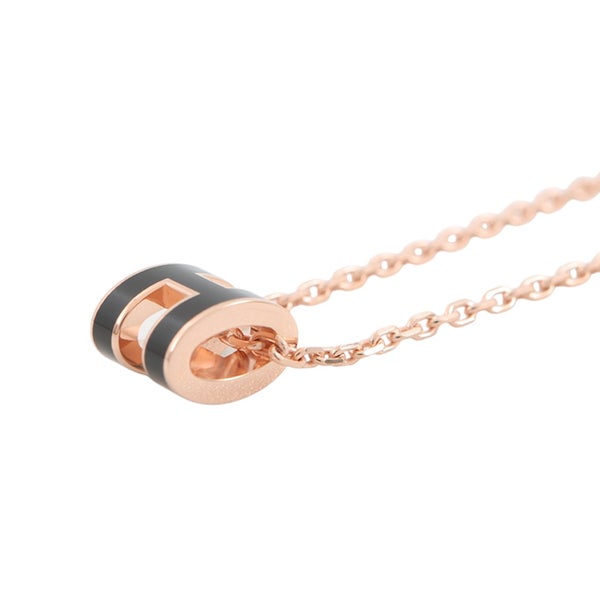 エルメス ネックレス ミニ・ポップアッシュ ブラック/ピンクゴールド金具 HERMES アクセサリー ポップH 黒