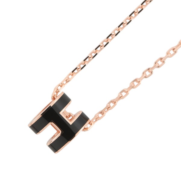 エルメス ネックレス ミニ・ポップアッシュ ブラック/ピンクゴールド金具 HERMES アクセサリー ポップH 黒