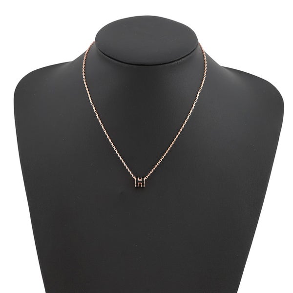 エルメス ネックレス ミニ・ポップアッシュ ブラック/ピンクゴールド金具 HERMES アクセサリー ポップH 黒