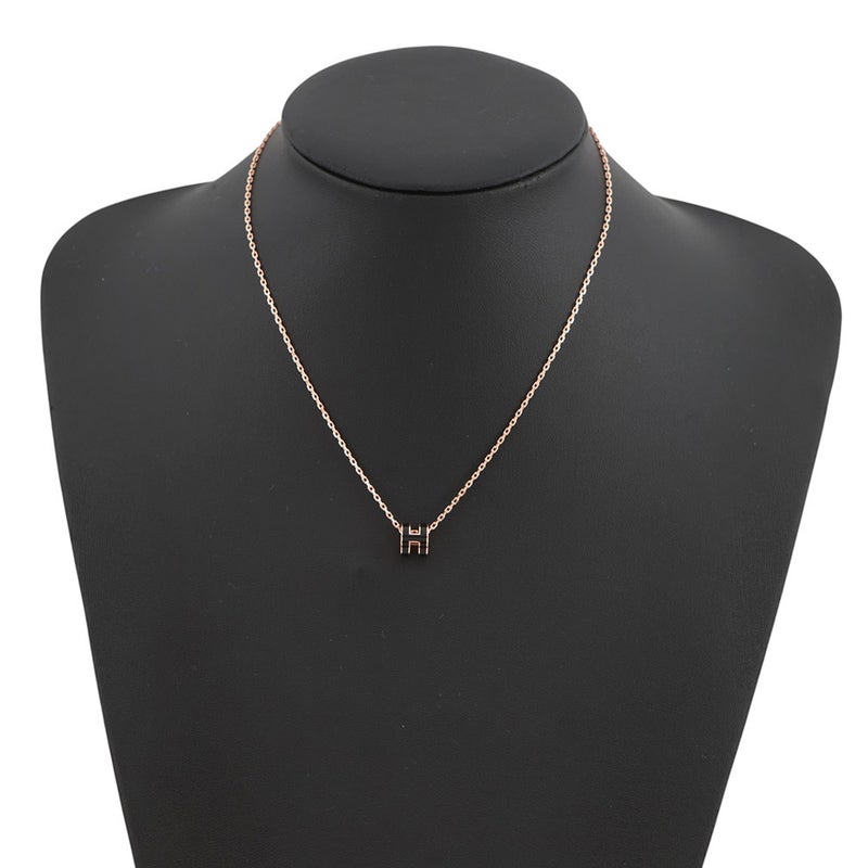 エルメス ネックレス ミニ・ポップアッシュ ブラック/ピンクゴールド金具 HERMES アクセサリー ポップH 黒
