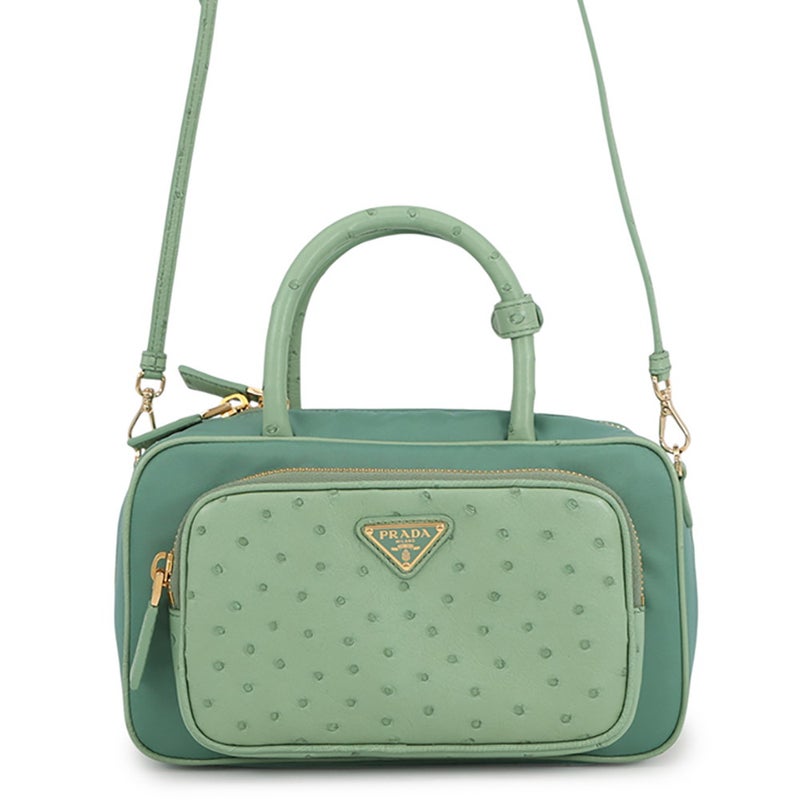 プラダ ハンドバッグ Re-Nylon ナイロン/オーストリッチ 1BB106 PRADA バッグ 2wayショルダーバッグ