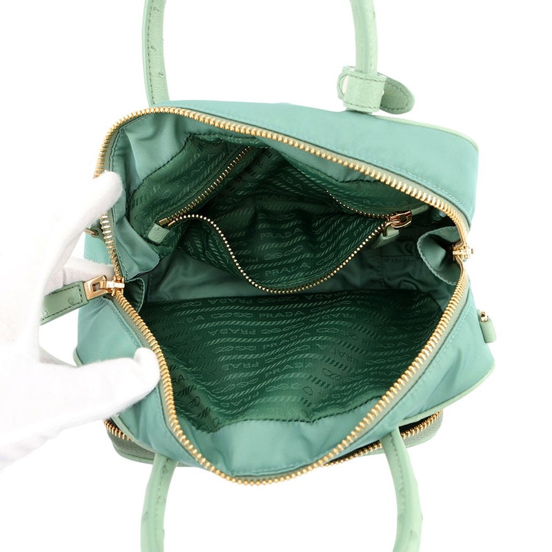 プラダ ハンドバッグ Re-Nylon ナイロン/オーストリッチ 1BB106 PRADA バッグ 2wayショルダーバッグ