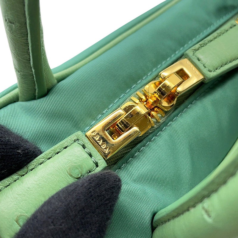 プラダ ハンドバッグ Re-Nylon ナイロン/オーストリッチ 1BB106 PRADA バッグ 2wayショルダーバッグ