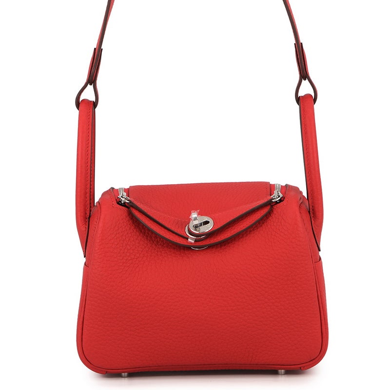 エルメス ハンドバッグ リンディ ミニ ルージュラデュー/シルバー金具 トリヨンクレマンス G刻印 HERMES バッグ 2wayショルダーバッグ