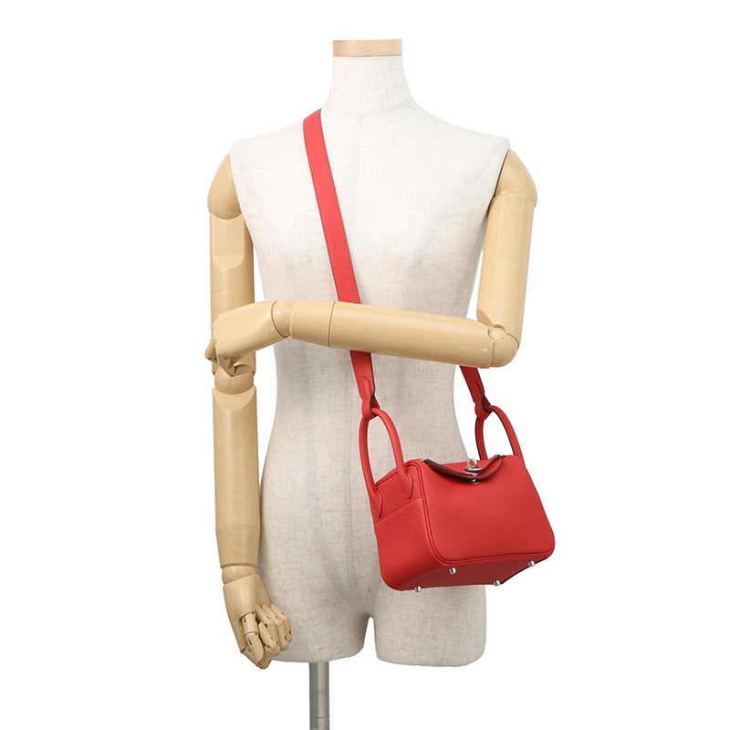エルメス ハンドバッグ リンディ ミニ ルージュラデュー/シルバー金具 トリヨンクレマンス G刻印 HERMES バッグ 2wayショルダーバッグ