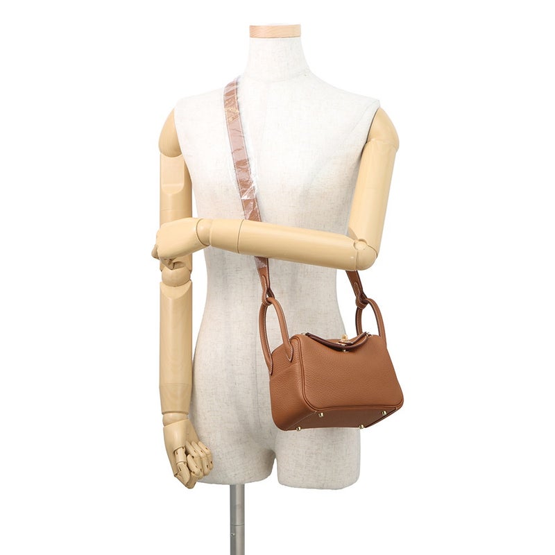 エルメス ハンドバッグ リンディ ミニ ゴールド/ゴールド金具 トリヨンクレマンス K刻印 HERMES バッグ 2wayショルダーバッグ