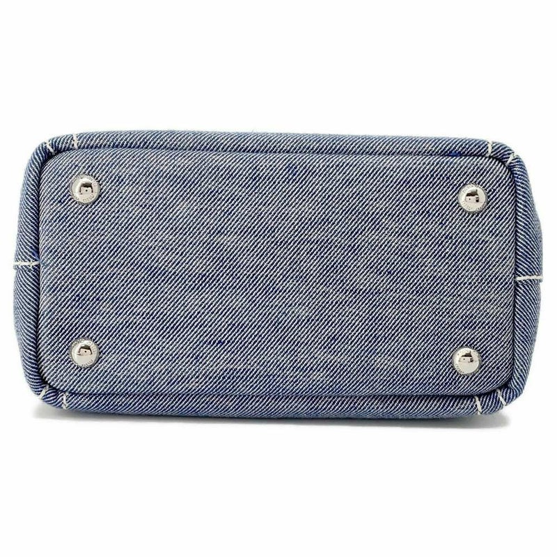 ミュウミュウ トートバッグ ジャガード ロゴ  デニム 5BA253 Miu Miu ハンド ショルダーバッグ 白