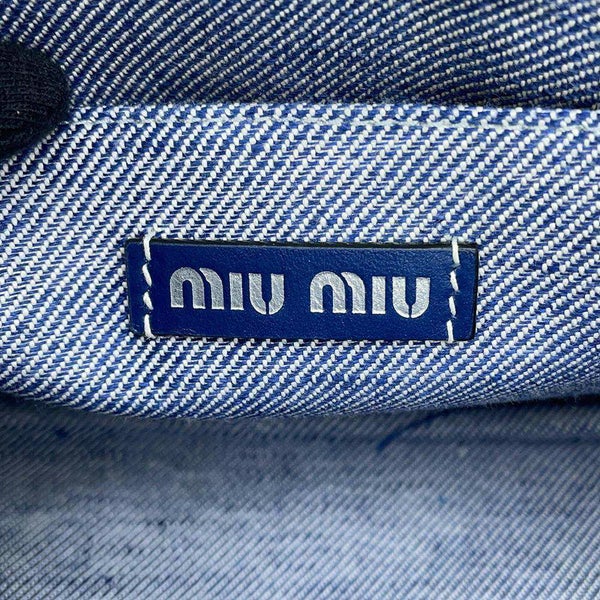 ミュウミュウ トートバッグ ジャガード ロゴ  デニム 5BA253 Miu Miu ハンド ショルダーバッグ 白