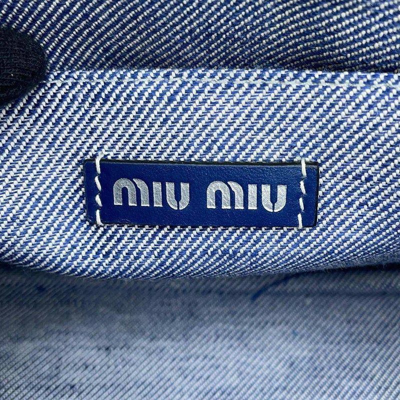 ミュウミュウ トートバッグ ジャガード ロゴ  デニム 5BA253 Miu Miu ハンド ショルダーバッグ 白