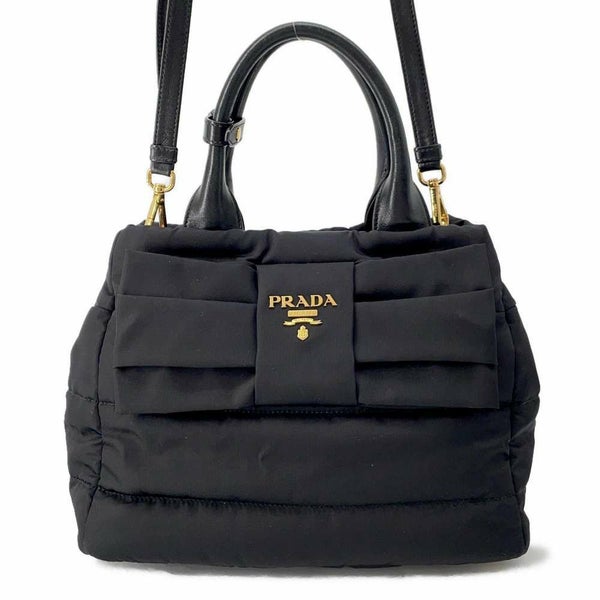 プラダ ハンドバッグ ロゴ キルティング リボン ナイロン  BN1604 PRADA 2wayショルダーバッグ 黒