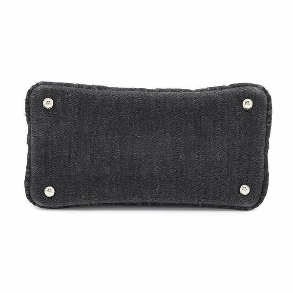 プラダ トートバッグ カナパ フラワーモチーフ 花 デニム PRADA 2wayショルダーバッグ 黒