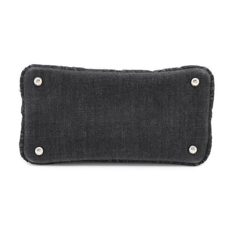 プラダ トートバッグ カナパ フラワーモチーフ 花 デニム PRADA 2wayショルダーバッグ 黒