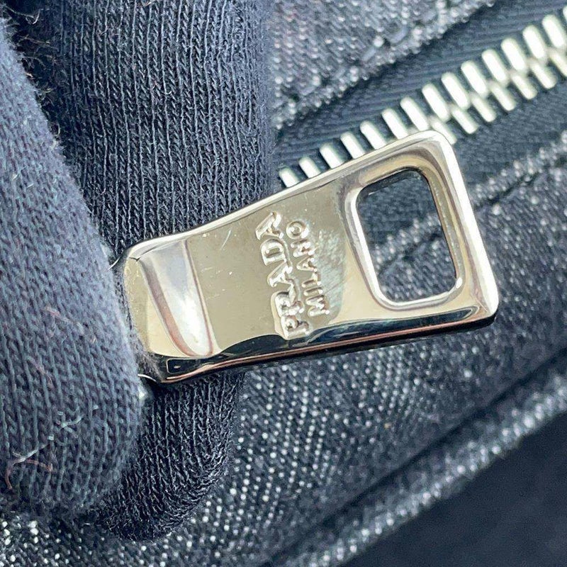 プラダ トートバッグ カナパ フラワーモチーフ 花 デニム PRADA 2wayショルダーバッグ 黒