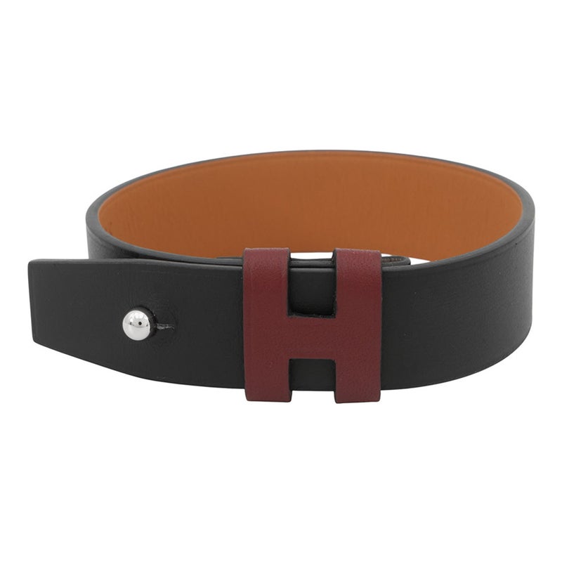 エルメス ブレスレット H ブラック/レッド/シルバー金具 レザー C刻印 サイズT4 HERMES アクセサリー 黒