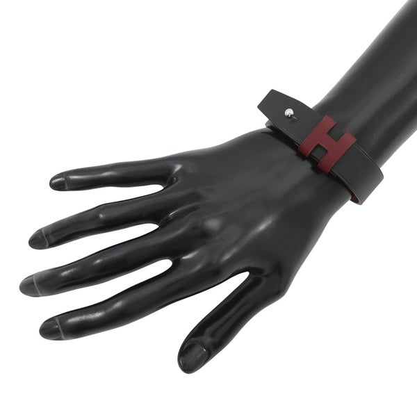 エルメス ブレスレット H ブラック/レッド/シルバー金具 レザー C刻印 サイズT4 HERMES アクセサリー 黒
