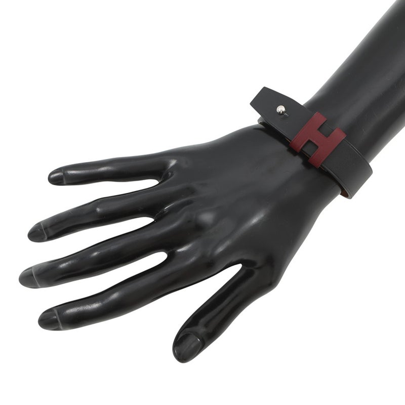 エルメス ブレスレット H ブラック/レッド/シルバー金具 レザー C刻印 サイズT4 HERMES アクセサリー 黒
