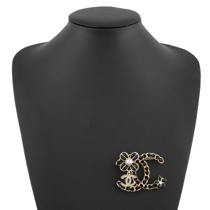 シャネル ブローチ ココマーク フラワー ラインストーン フェイクパール A22 K AB9679 CHANEL アクセサリー 黒