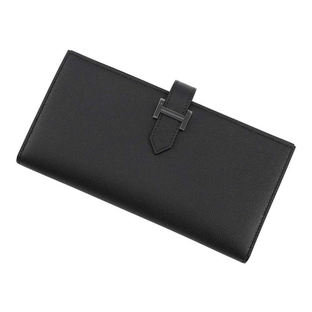 【美品】 HERMES エルメス ベアンスフレ マチ付 正規品 エルメス 長財布 ベアンスフレ マチ有り ブラック/モノクローム金具