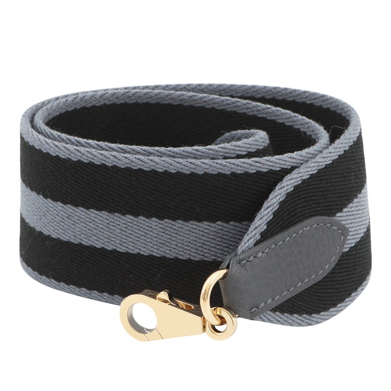 エルメス ショルダーストラップ グレー/ブラック/ゴールド金具 キャンバス HERMES ストラップ