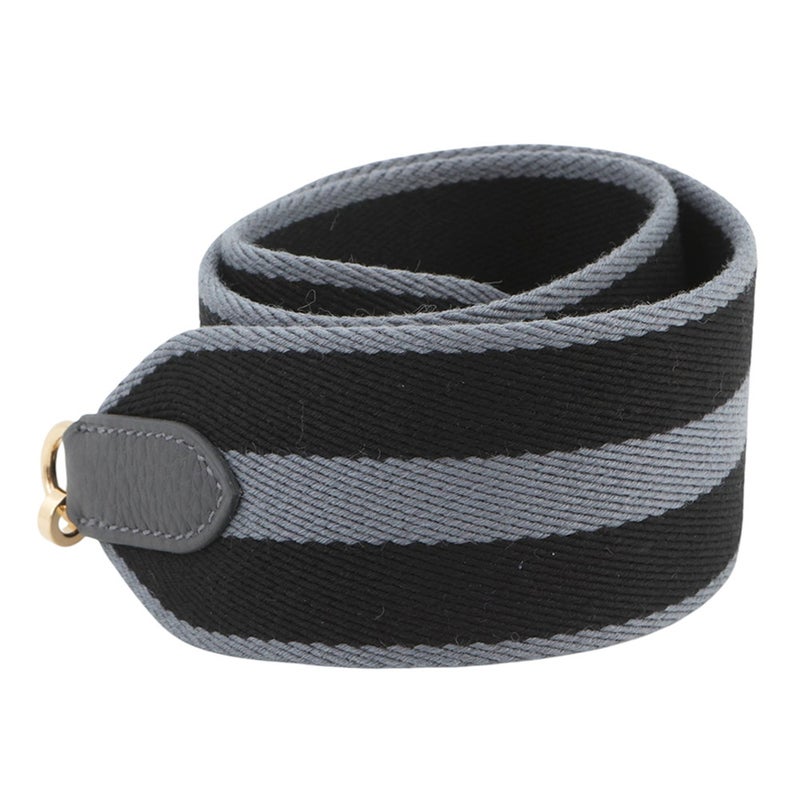 エルメス ショルダーストラップ グレー/ブラック/ゴールド金具 キャンバス HERMES ストラップ