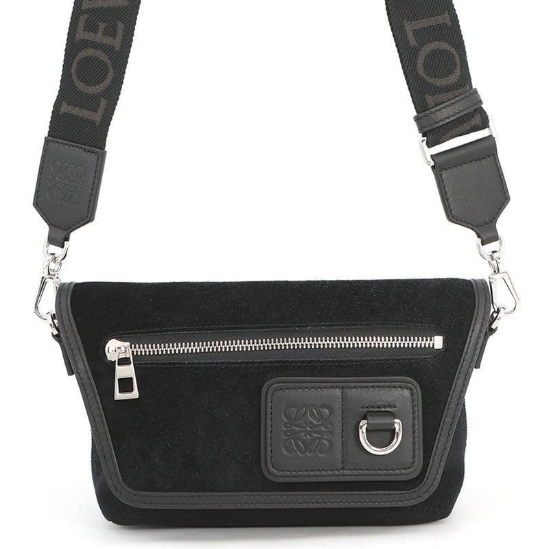 ロエベ ショルダーバッグ フレックス メンセンジャー ミニ スエード/キャンバス LOEWE 黒