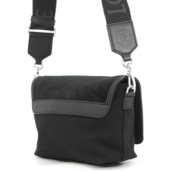 ロエベ ショルダーバッグ フレックス メンセンジャー ミニ スエード/キャンバス LOEWE 黒