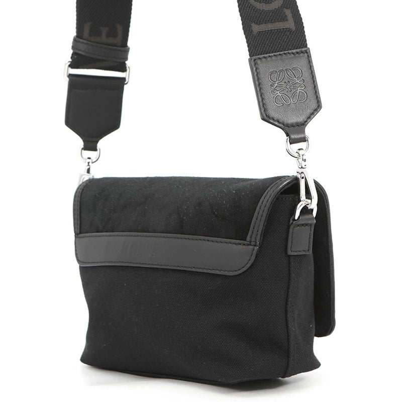ロエベ ショルダーバッグ フレックス メンセンジャー ミニ スエード/キャンバス LOEWE 黒
