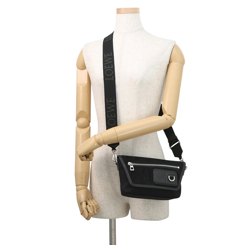 ロエベ ショルダーバッグ フレックス メンセンジャー ミニ スエード/キャンバス LOEWE 黒