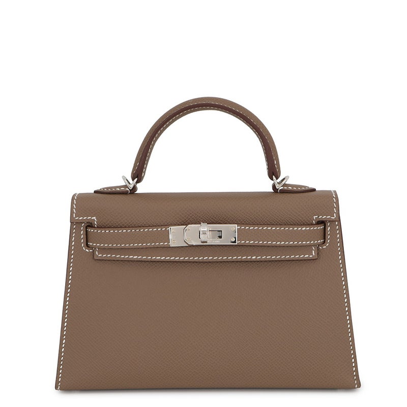 エルメス ハンドバッグ ミニケリー 外縫い エトゥープ/シルバー金具 エプソン G刻印 HERMES 2wayバッグ