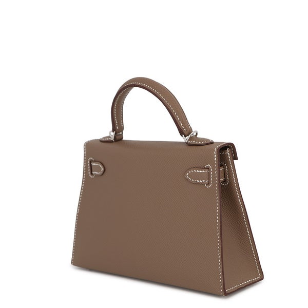 エルメス ハンドバッグ ミニケリー 外縫い エトゥープ/シルバー金具 エプソン G刻印 HERMES 2wayバッグ