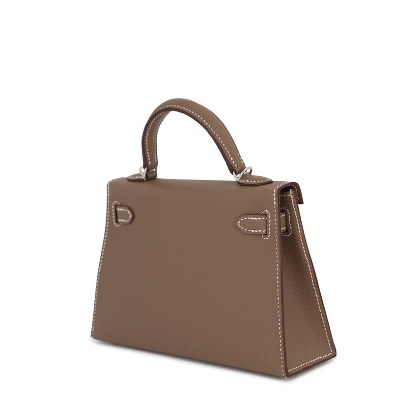 エルメス ハンドバッグ ミニケリー 外縫い エトゥープ/シルバー金具 エプソン G刻印 HERMES 2wayバッグ