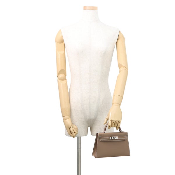エルメス ハンドバッグ ミニケリー 外縫い エトゥープ/シルバー金具 エプソン G刻印 HERMES 2wayバッグ