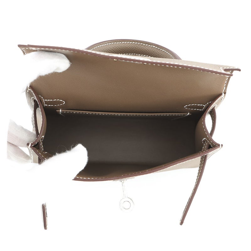 エルメス ハンドバッグ ミニケリー 外縫い エトゥープ/シルバー金具 エプソン G刻印 HERMES 2wayバッグ
