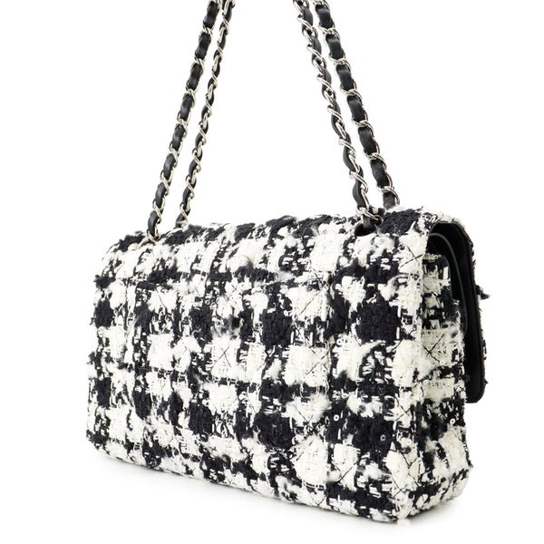 シャネル チェーンショルダーバッグ マトラッセ25 ココマーク ツイード ダブルチェーン A01112 CHANEL 白 黒