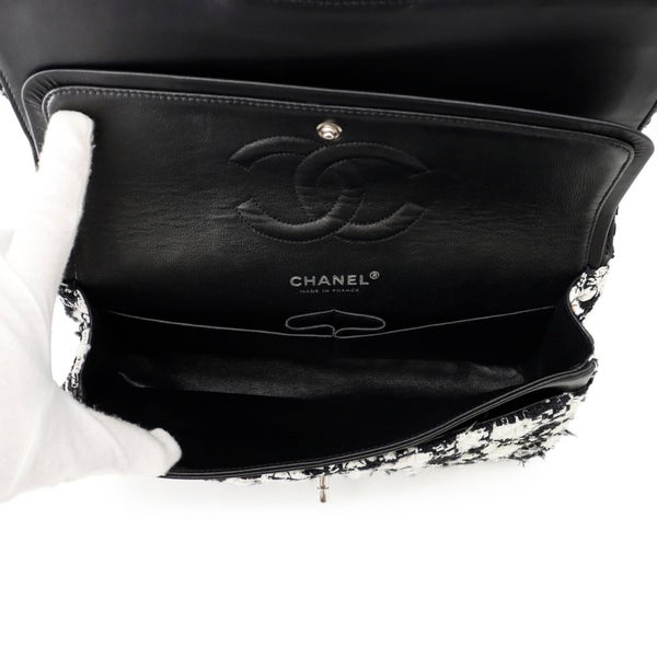 シャネル チェーンショルダーバッグ マトラッセ25 ココマーク ツイード ダブルチェーン A01112 CHANEL 白 黒