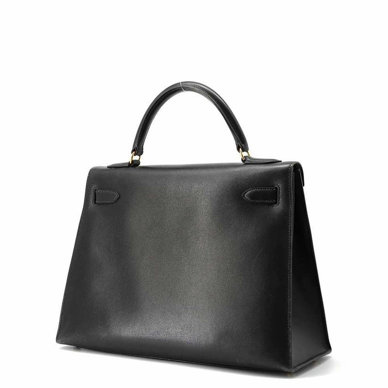 エルメス ハンドバッグ ケリー32 外縫い ナチュラル/ブラック/ゴールド金具 トワルアッシュ/ボックスカーフ 〇Z刻印 黒