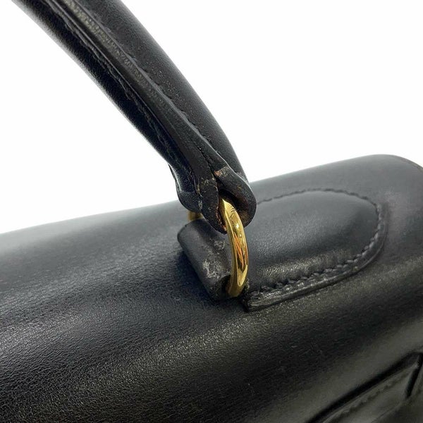 エルメス ハンドバッグ ケリー32 外縫い ナチュラル/ブラック/ゴールド金具 トワルアッシュ/ボックスカーフ 〇Z刻印 黒