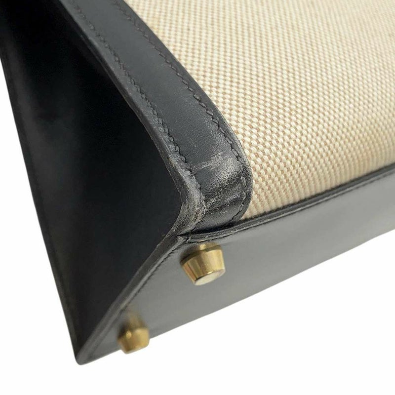 エルメス ハンドバッグ ケリー32 外縫い ナチュラル/ブラック/ゴールド金具 トワルアッシュ/ボックスカーフ 〇Z刻印 黒