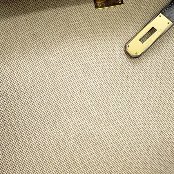 エルメス ハンドバッグ ケリー32 外縫い ナチュラル/ブラック/ゴールド金具 トワルアッシュ/ボックスカーフ 〇Z刻印 黒