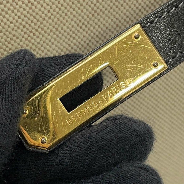 エルメス ハンドバッグ ケリー32 外縫い ナチュラル/ブラック/ゴールド金具 トワルアッシュ/ボックスカーフ 〇Z刻印 黒