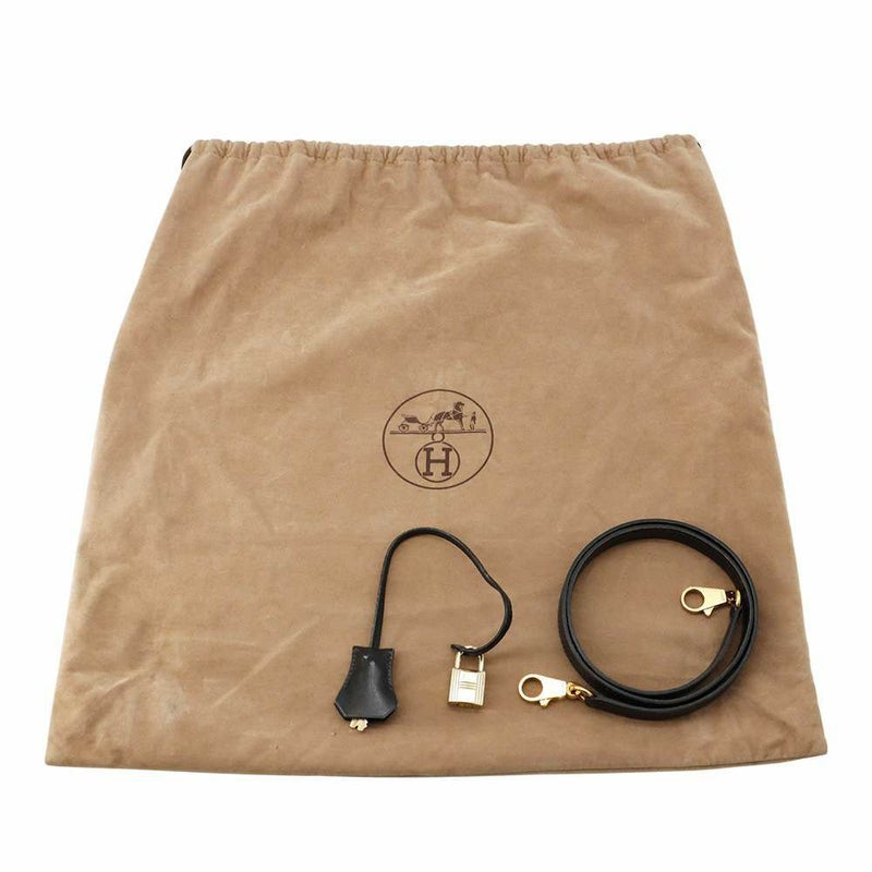 エルメス ハンドバッグ ケリー32 外縫い ナチュラル/ブラック/ゴールド金具 トワルアッシュ/ボックスカーフ 〇Z刻印 黒