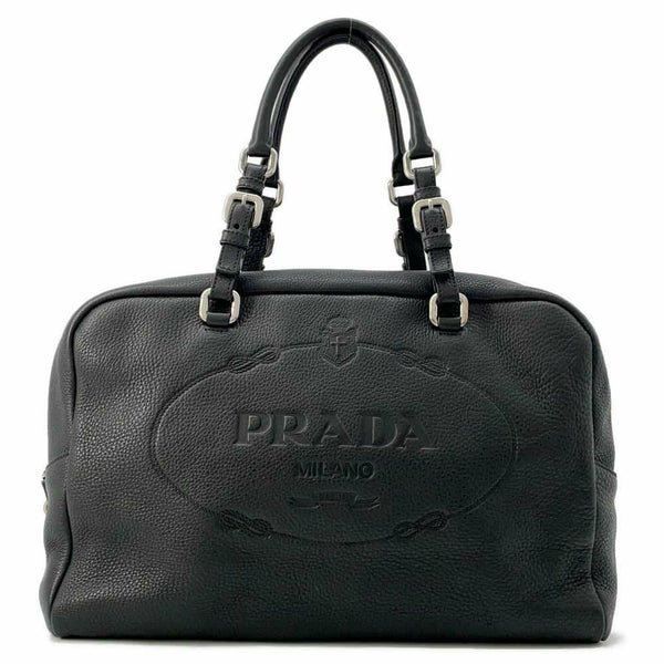 プラダ ハンドバッグ エンボスロゴ レザー BR3089 PRADA ボストンバッグ 黒