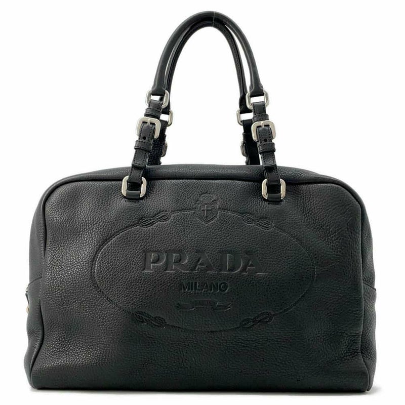 プラダ ハンドバッグ エンボスロゴ レザー BR3089 PRADA ボストンバッグ 黒